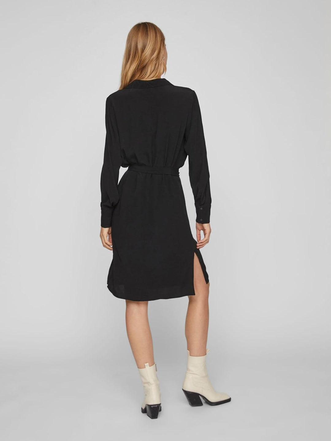 Vila Damen Vifini L/S Midi Shirt Dress-Noos Blusenkleid 34 Schwarz, 34 Schwarz