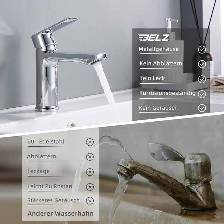 BELZ Wasserhahn Bad, Einhebel-badarmatur, Armatur Badezimmer, Mischbatterie Bad, Höhe 96 mm, Energie