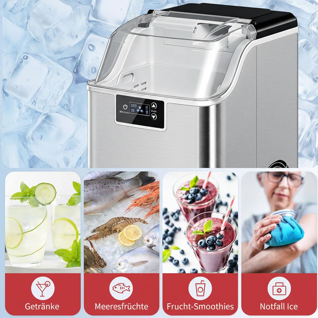 HOMCOM Eiswürfelmaschine Edelstahl, Ice Maker mit 24 Eiswürfeln pro Durchgang, 20kg/24h, 2,1L Wasser
