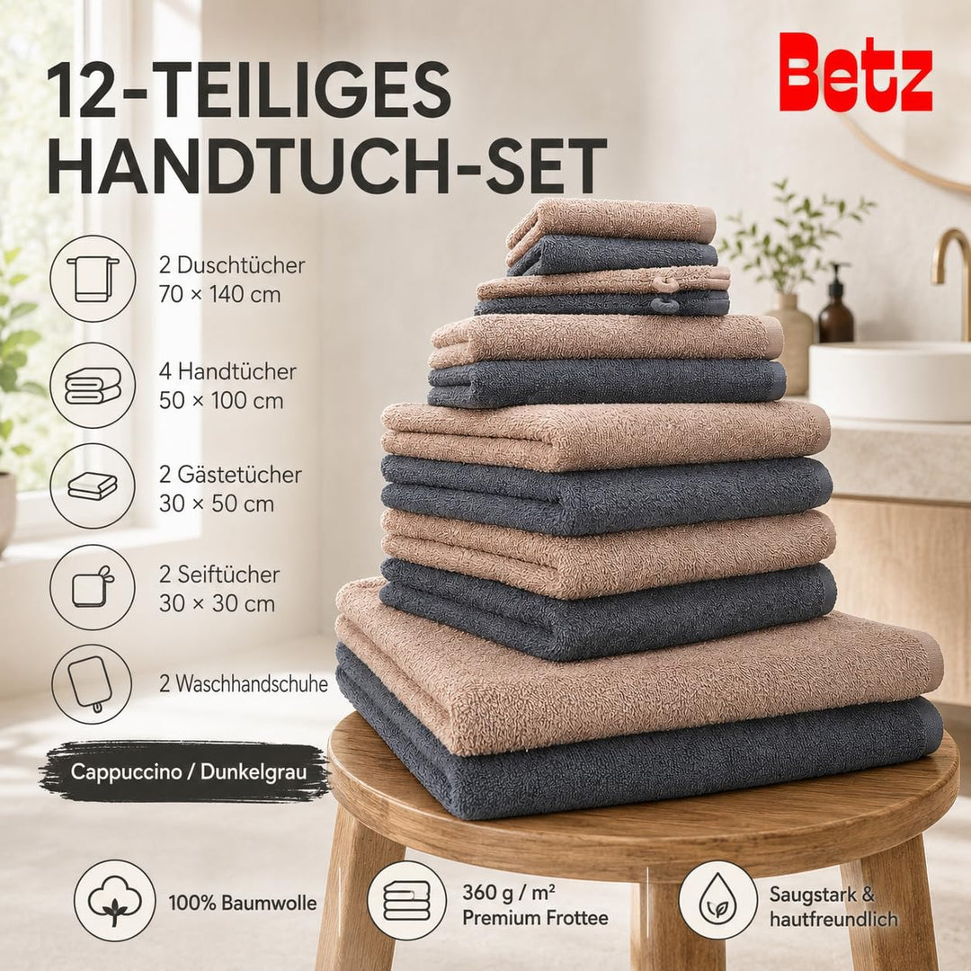 Betz 12 TLG. Handtuch Set Berlin 100% Baumwolle 2 Liegetücher 4 Handtücher 2 Gästetücher 2 Seiflappe
