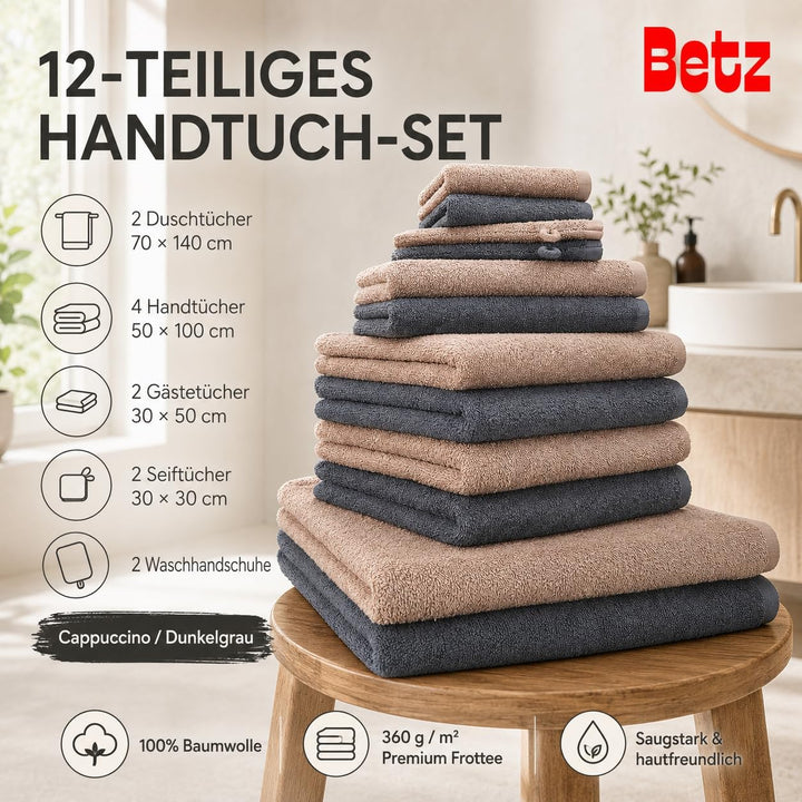 Betz 12 TLG. Handtuch Set Berlin 100% Baumwolle 2 Liegetücher 4 Handtücher 2 Gästetücher 2 Seiflappe