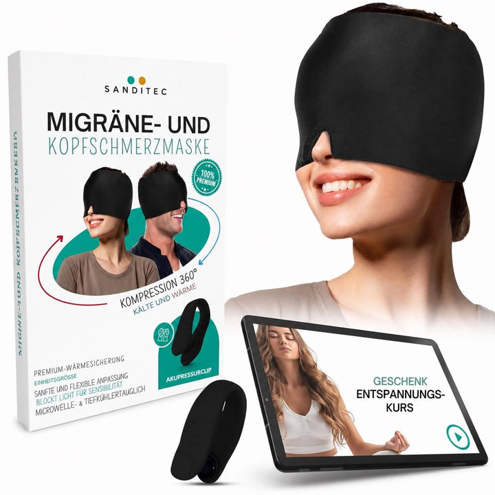 Migräne Maske 600g Gel – 360° Kühlmaske Gesicht & Augen für langanhaltende Kälte- und Wärmetherapie,