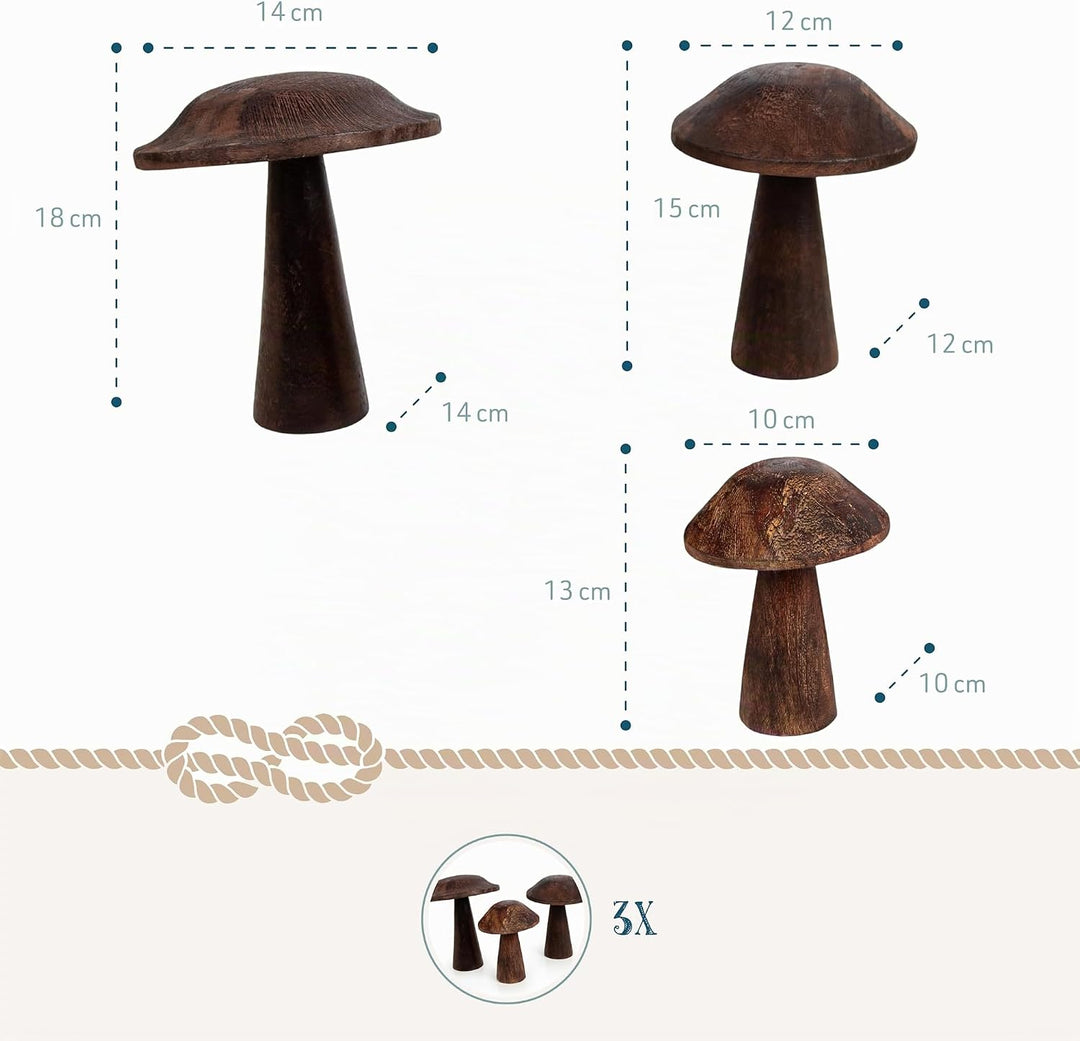Holz-Pilze, 3 Stück: Herbstdeko Figuren, Tischdeko Pilz, Kleine Dekofiguren Herbst, Dekoration Tisch