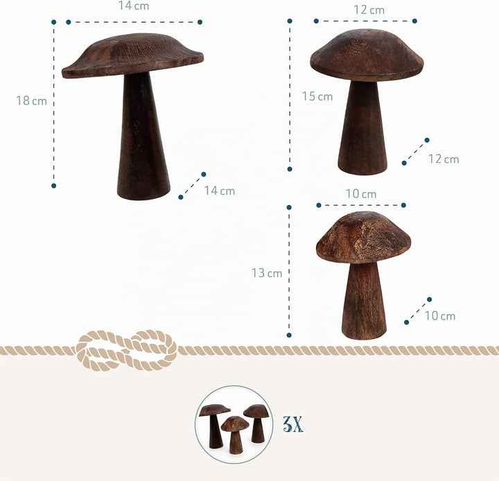 Holz-Pilze, 3 Stück: Herbstdeko Figuren, Tischdeko Pilz, Kleine Dekofiguren Herbst, Dekoration Tisch
