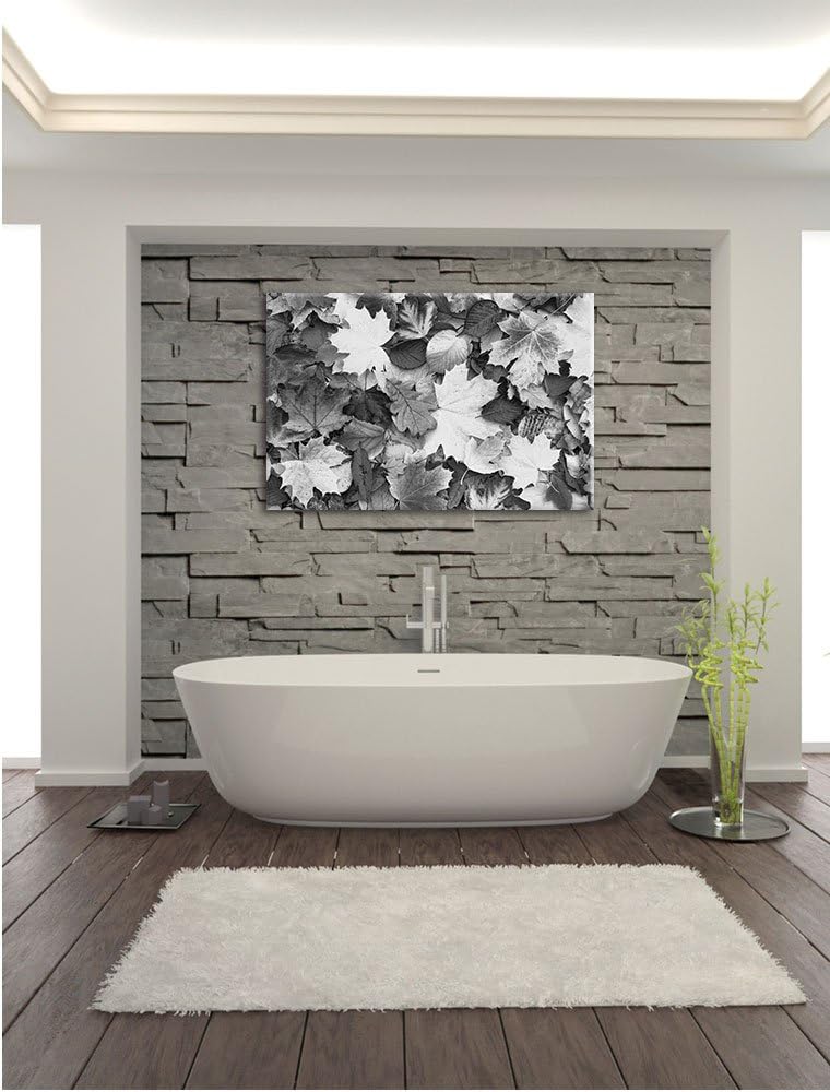 Herbstblätter Kunst B&W, Format: 100x70 auf Leinwand, XXL riesige Bilder fertig gerahmt mit Keilrahm