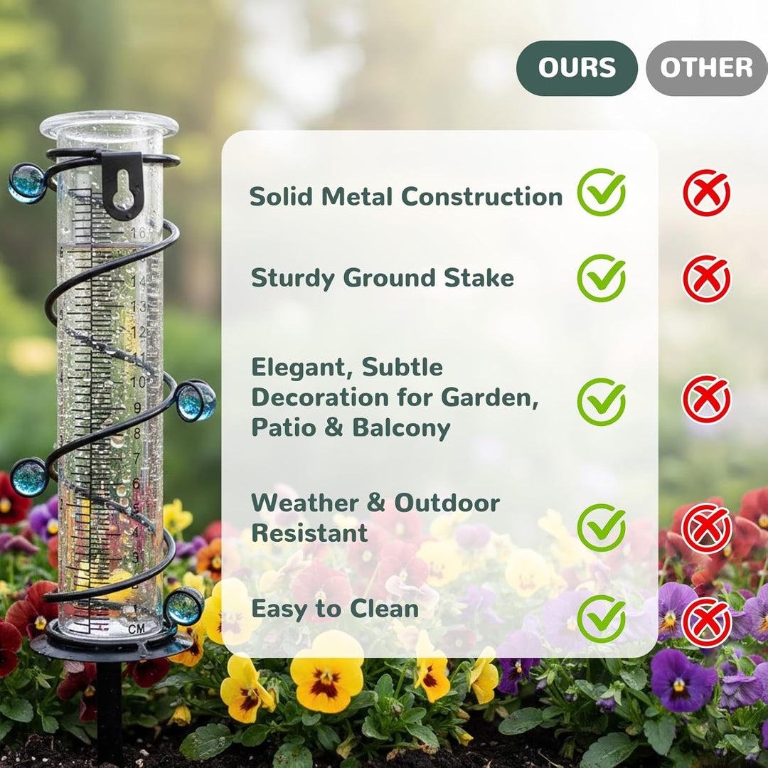 Regenmesser, Regenmesser Frostsicher mit Metallständer, Gut Ablesbar, Gartenzubehör, für Aussenberei