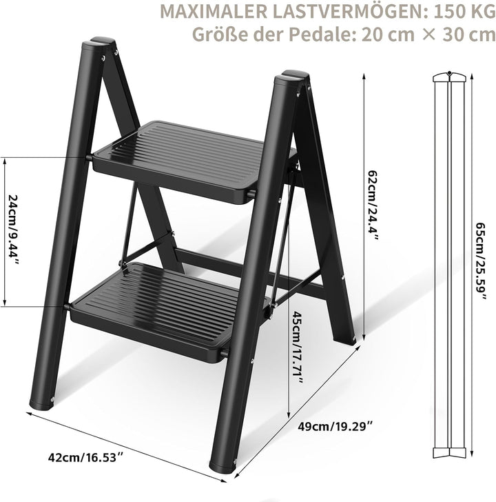 Trittleiter Klappleiter Robuster Stahlrahmen, 150 kg Tragkraft Klappbar Design mit Anti Rutsch Oberf