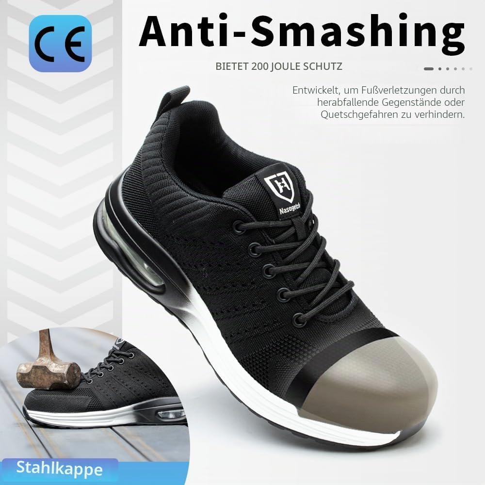 Nasogetch Sicherheitsschuhe Damen Herren Stahlkappenschuhe Arbeitsschuhe Sportlich Atmungsaktiv 38 E