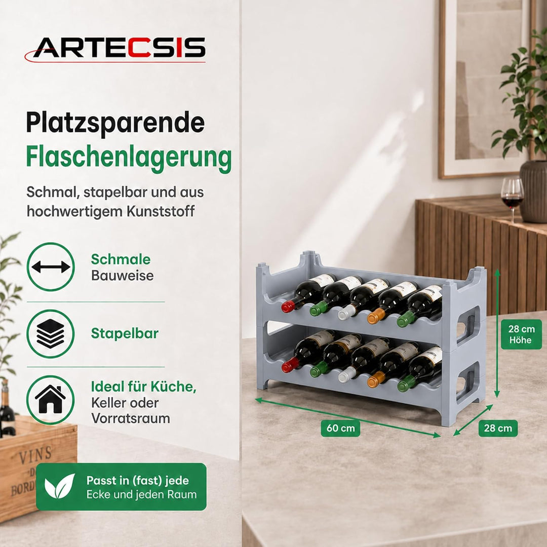 ARTECSIS Weinregal stapelbar Kunststoff für 12 Flaschen, stabiles Flaschenregal in Gastronomie-Quali