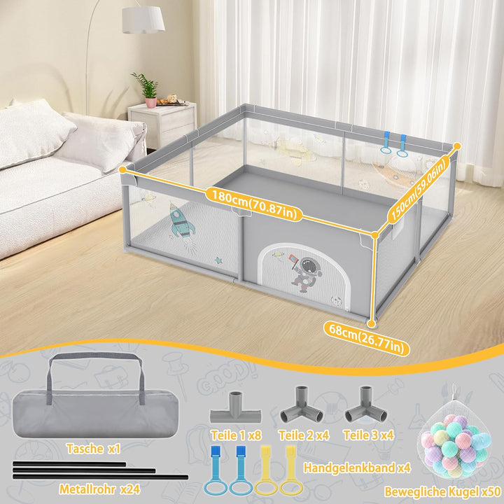 Aufun Laufstall Baby Laufgitter 300D Oxford Gewebe, mit Anti-Kollision Schaum Absperrgitter, Atmungs