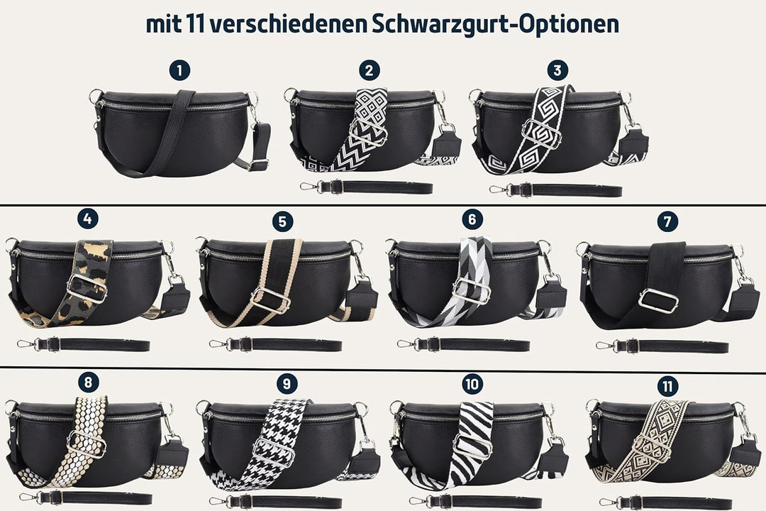 Blade Bauchtasche Damen Echtleder, stylische Gürteltasche Damen mit 2 gemusterten und Leder abnehmba