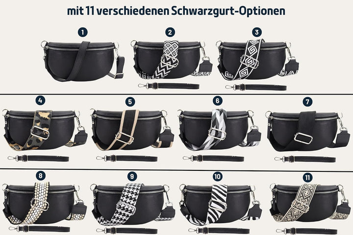 Blade Bauchtasche Damen Echtleder, stylische Gürteltasche Damen mit 2 gemusterten und Leder abnehmba