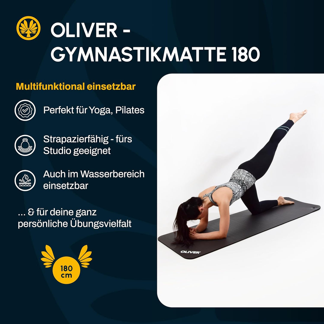 Oliver Gymnastikmatte mit Ösen 180 x 60 x 1 cm Yogamatte Pilates Fitnessmatte Gymnastikmatte rot gra