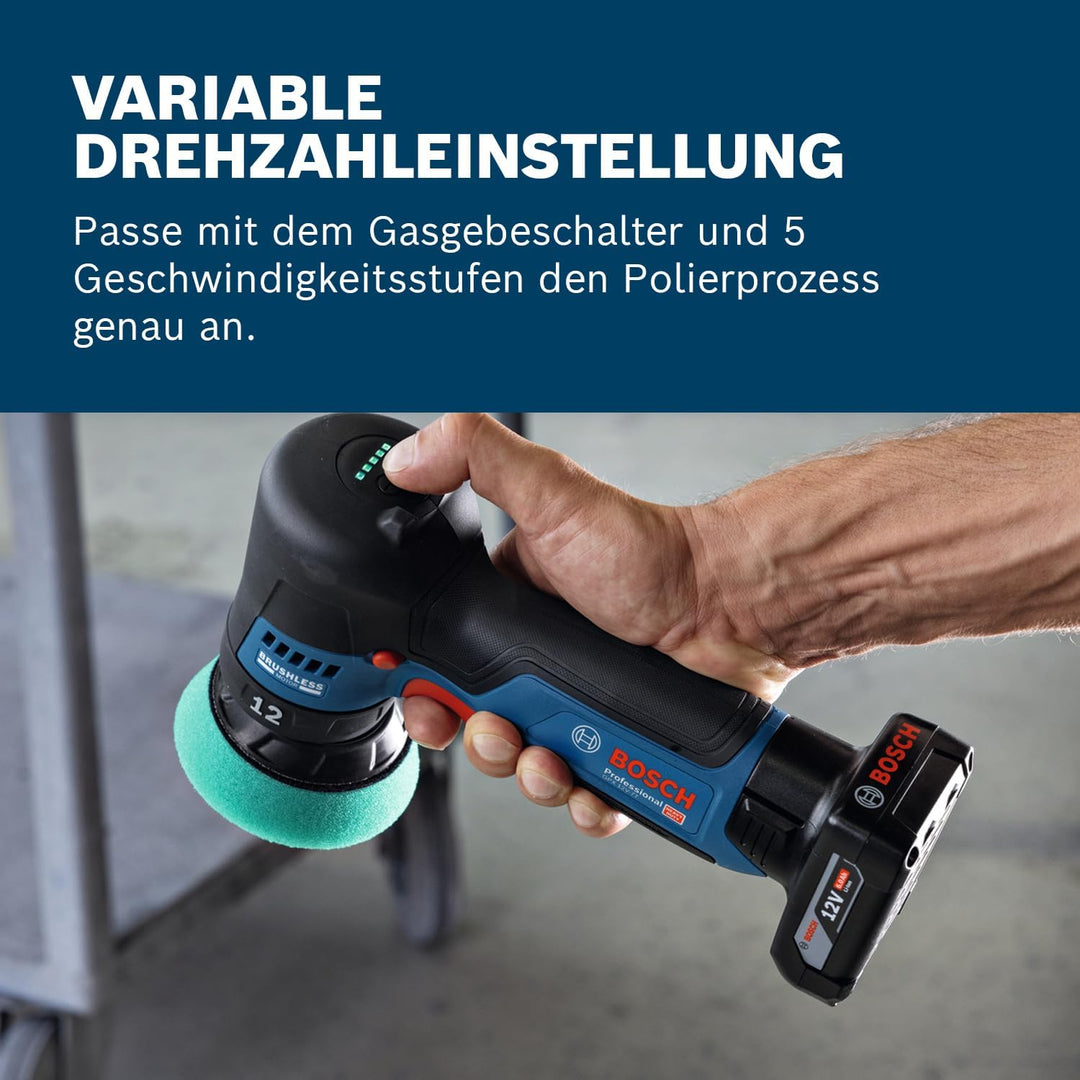 Bosch Professional 12V System Akku-Polierer GPX 12V-77 (inkl. montiertem 77 mm Klett-Stützteller, 77