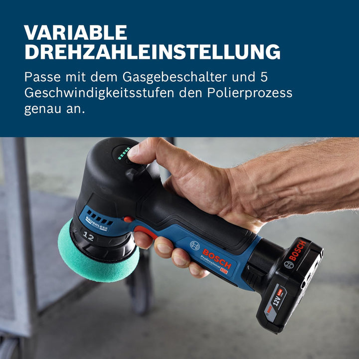Bosch Professional 12V System Akku-Polierer GPX 12V-77 (inkl. montiertem 77 mm Klett-Stützteller, 77