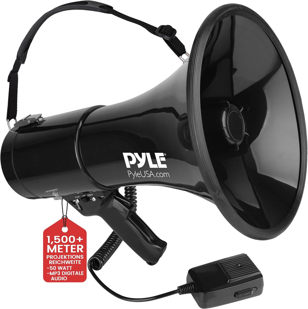 Pyle Megafon Profi Piezo Dynamische mit Aux-In für Digital Music iPod 50 Watt one Schwarz, one Schwa
