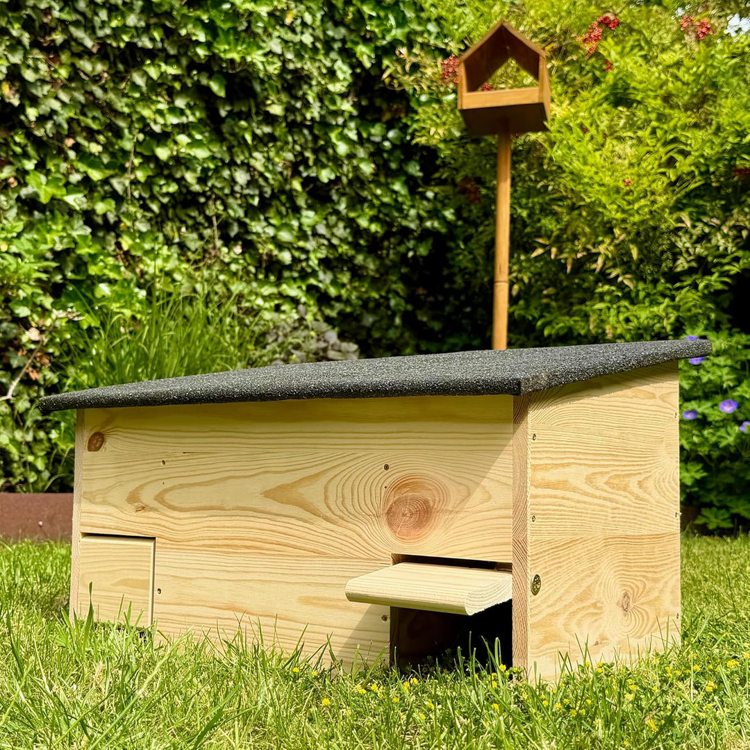 gartenetage Igelfutterhaus mit Zwei Eingängen und Rattenklappen/Igelhaus Winterfest mit Boden Katzen