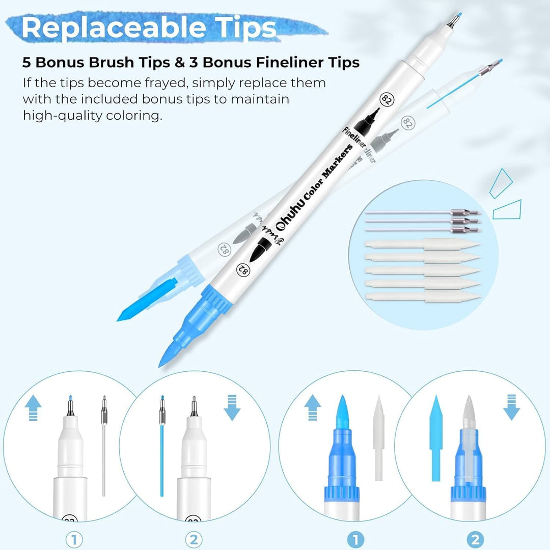 Ohuhu Filzstifte 120 Farben, Dual Brush Pen Pinselstifte Aquarell Marker Stifte Set für Kind und Erw