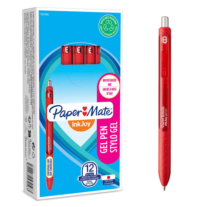 Paper Mate InkJoy Gelstifte | mittlere Spitze (0,7mm) | rot | 12 Stück Rot 12 Stück (1er Pack), Rot