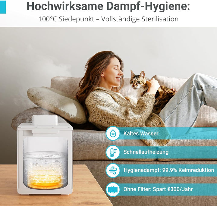 Luftbefeuchter Schlafzimmer Top-Fill, 3L Edelstahl Warmnebel Luftbefeuchter, Reduziert 99,97% der Ba