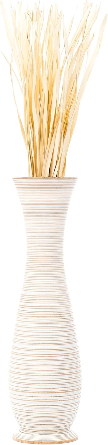 Leewadee Grosse Bodenvase für Dekozweige hohe Standvase Design Holzvase, Holz, 90 cm, White wash 90