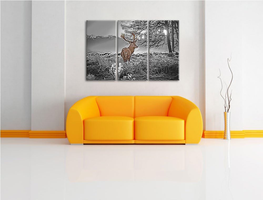 stolzer Hirsch im Wald3-Teiler Leinwandbild 120x80 Bild auf Leinwand, XXL riesige Bilder fertig gera