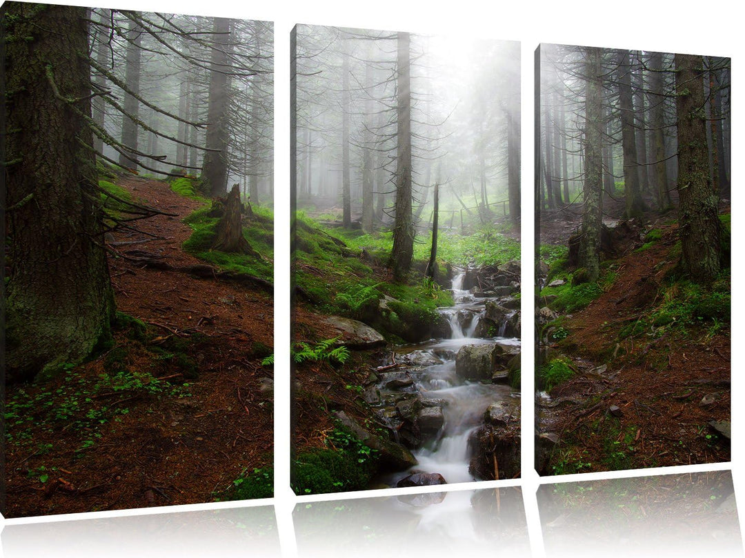 Pixxprint Bach im Wald als Leinwandbild - Grösse: 3-Teilig (120x80cm) - Wandbild - Kunstdruck - fert