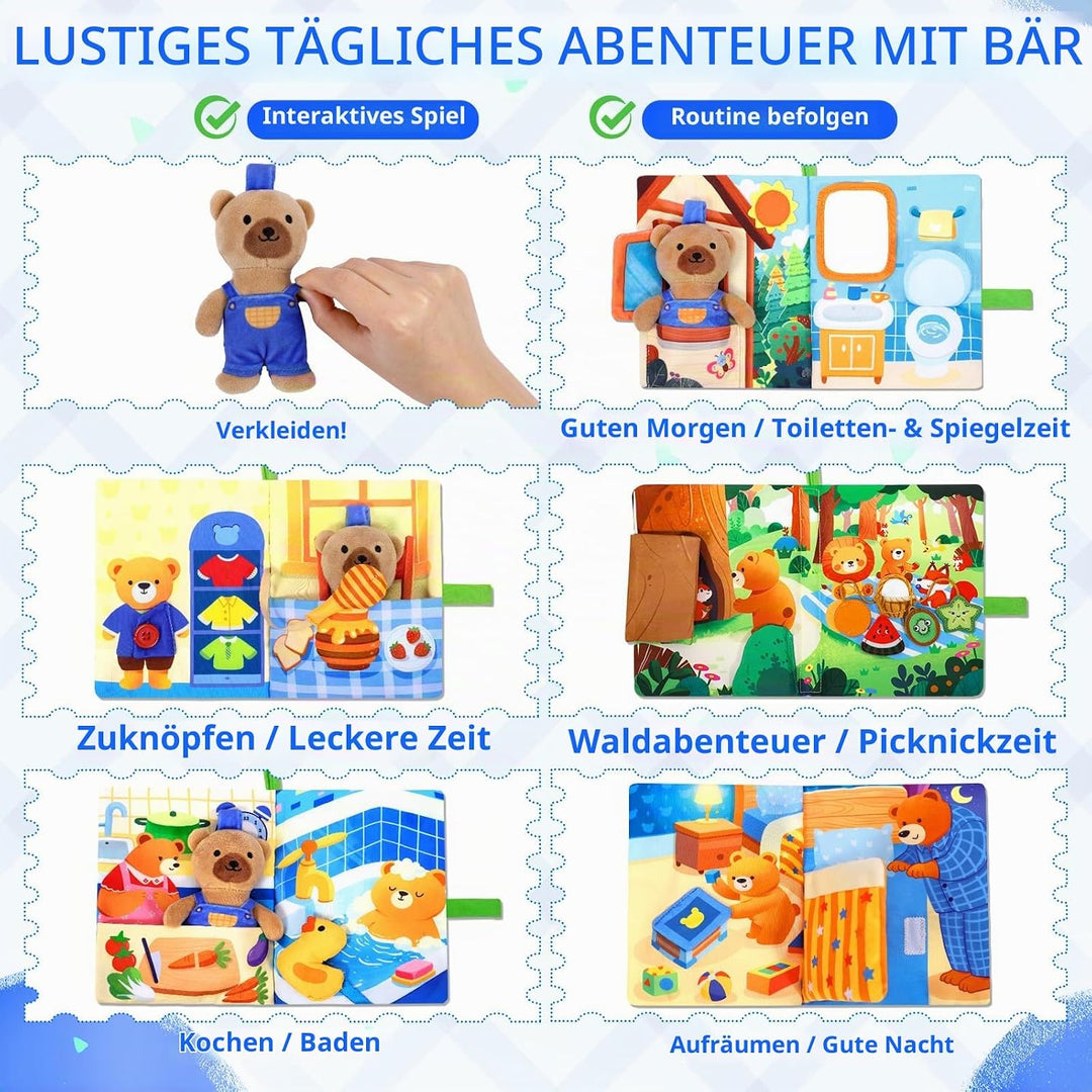 Esjay Busy Book für Kleinkinder ab 1 Jahr, Montessori Spielzeug Bär Busy Board, Activity Buch Quiet