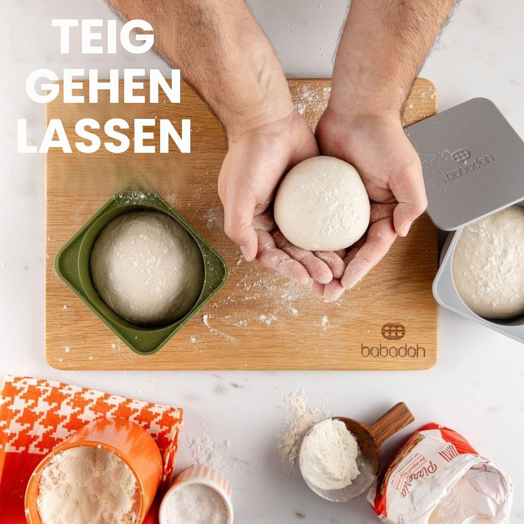 Babadoh Pizzateig-Proofing Silikonbehälter mit Deckel, Pizza-Zubehör, mehrfarbig, Blau (2 Teig, 2 Ra
