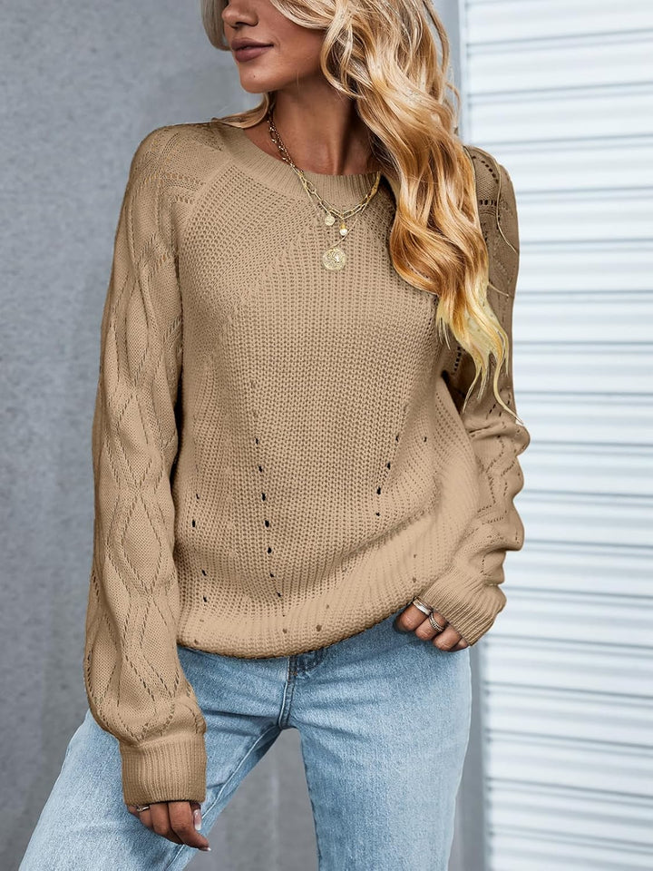 CUPSHE Damen Strickpullover Rundhals Langarm Wellenmuster Rippenstrick Pulli Herbst Winter Oberteile