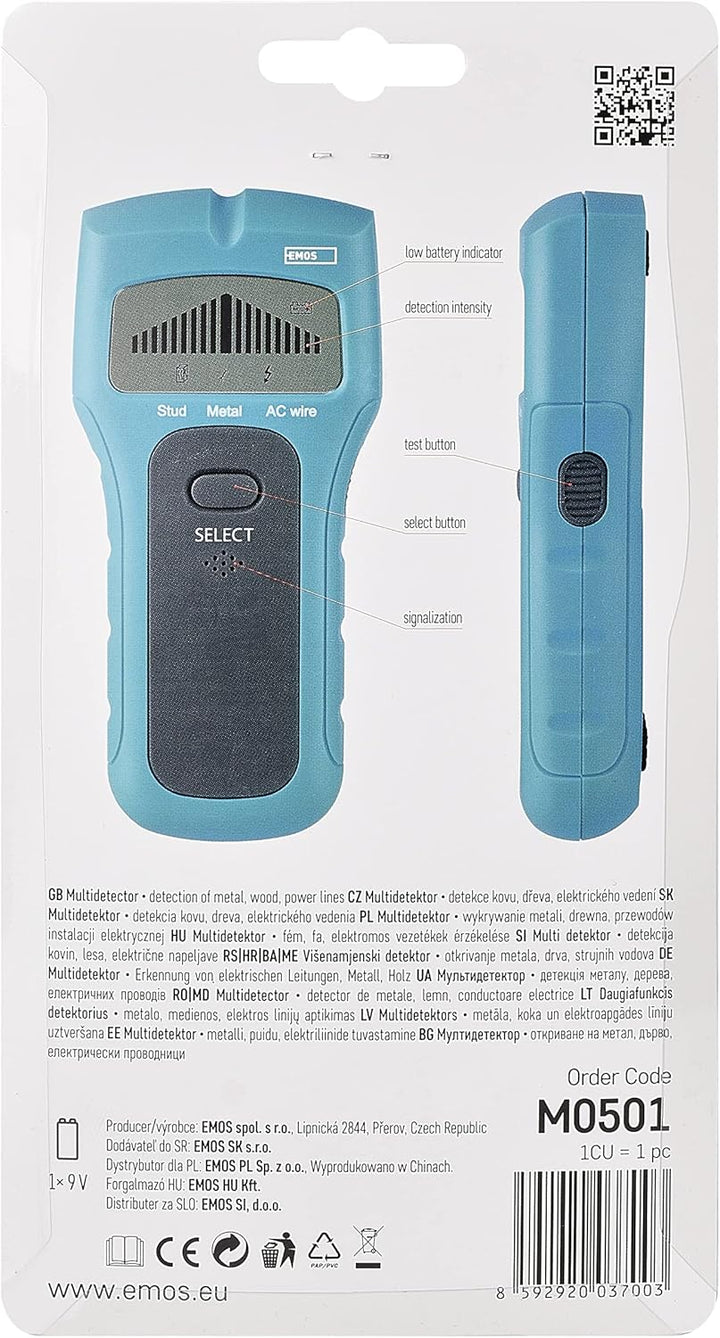 EMOS M0501 Multidetektor, Leitungssucher, multifunktionales Ortungsgerät, Detektionsgerät für Holz,