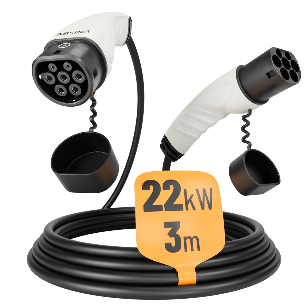 ABSINA Typ 2 Ladekabel 22kW &amp; 32A für Hybrid &amp; Elektroauto - 3 Meter Auto Ladekabel Typ2 3 phasig -