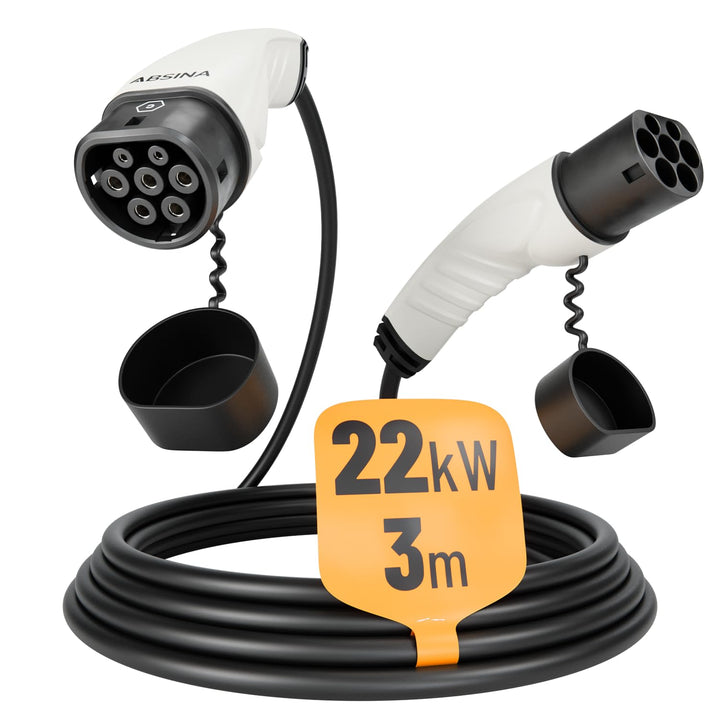 ABSINA Typ 2 Ladekabel 22kW &amp; 32A für Hybrid &amp; Elektroauto - 3 Meter Auto Ladekabel Typ2 3 phasig -