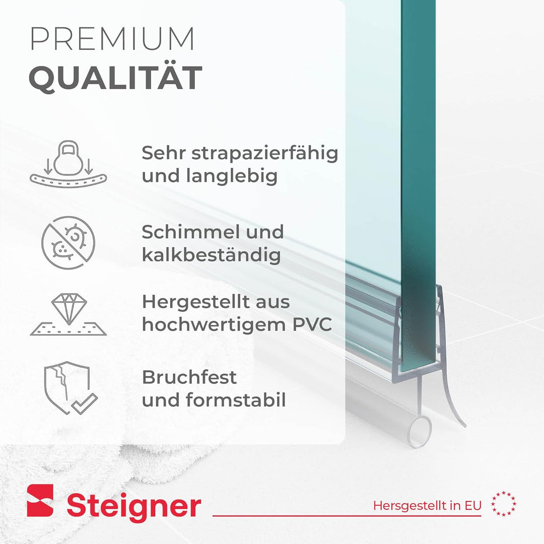 STEIGNER Duschdichtung, 120cm, Glasstärke 6/7/ 8 mm, Gerade PVC Ersatzdichtung für Dusche, UK08 UK08
