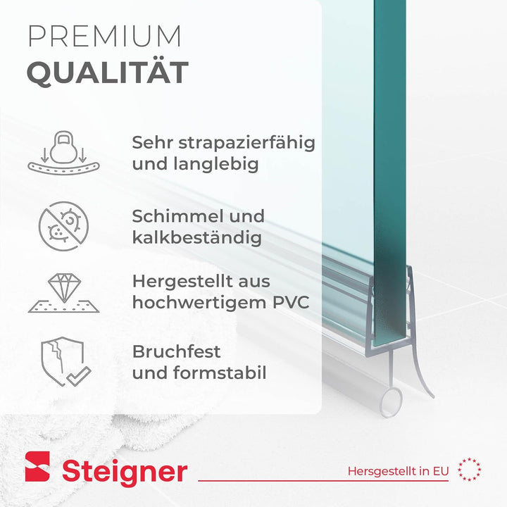 STEIGNER Duschdichtung, 120cm, Glasstärke 6/7/ 8 mm, Gerade PVC Ersatzdichtung für Dusche, UK08 UK08