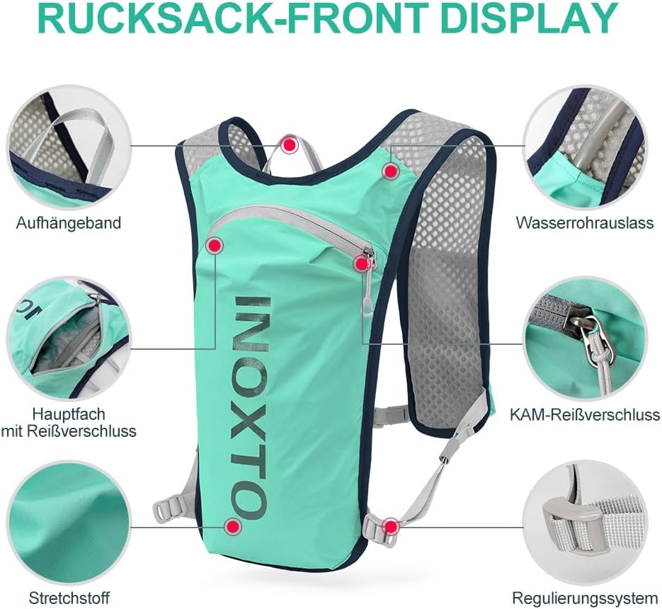 INOXTO Sport Wasserbeutel Weste Mit 1.5l Trinkblasen Running Weste Rucksack FüR Outdoor Wandern Trai