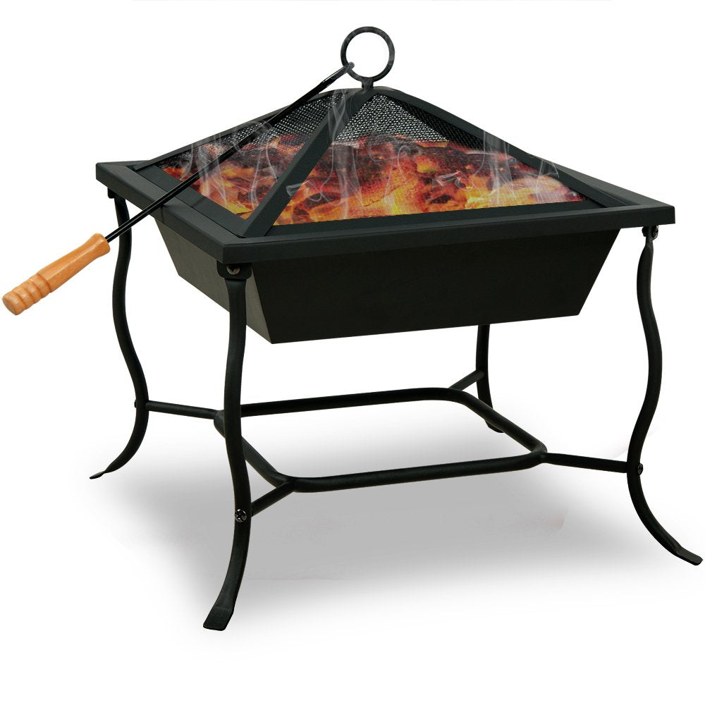 Deuba® Feuerschale mit Funkenschutz Schürhaken Eckig 45x45cm Modern Stahl Schwarz Terrasse Garten Ba