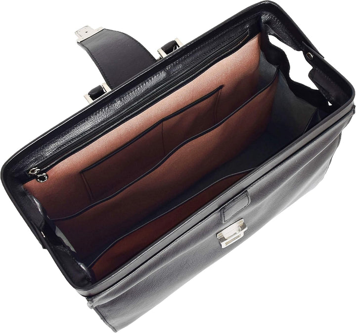 A1 FASHION GOODS Italienisches Leder Aktentasche für Ärzte Geschäft Profis Gladstone Tasche Schwarz