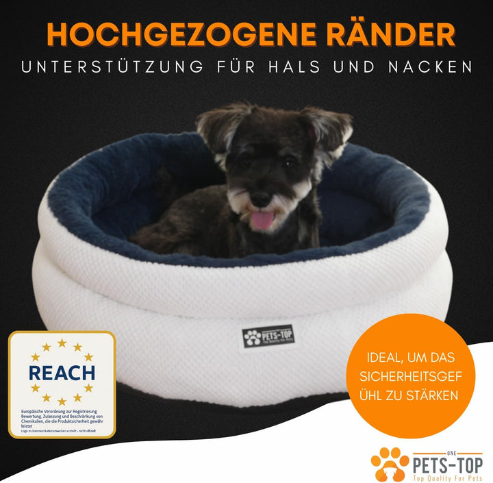 One PETS-TOP Katzenbett Rund Flauschig – Weiches Katzenkissen – Schlafplatz für Katze & Kleiner Hund