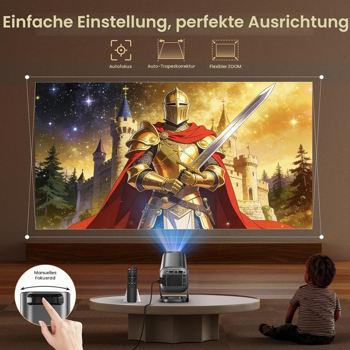 Mini Beamer 4K 1080P, Mini Projektor Tragbarer 22000L Android 12.0 mit WiFi 6 Bluetooth 5.4, Beamer