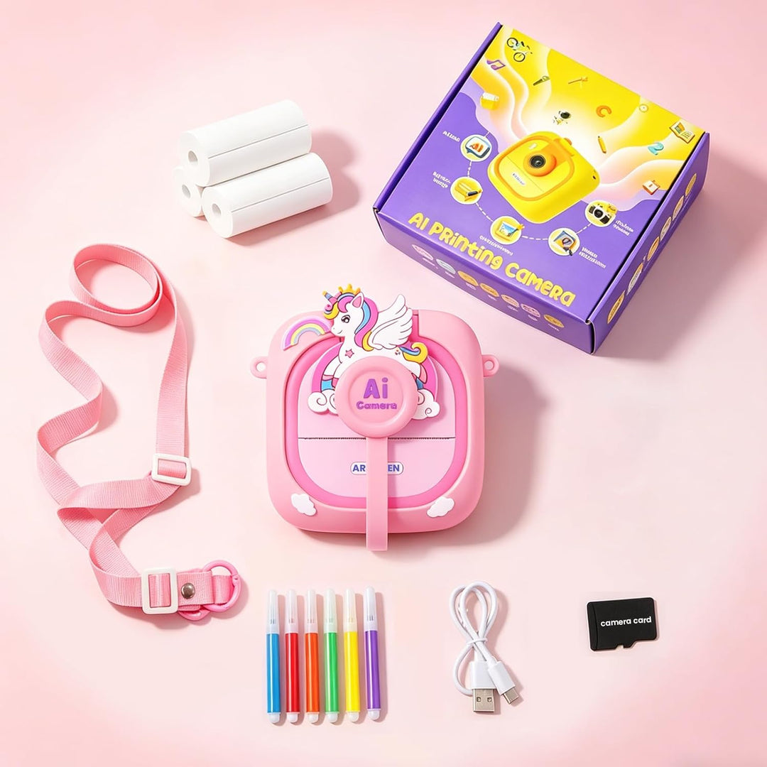 ARNSSIEN AI Kinder Kamera,Kinderkamera Sofortbildkamera,1080p HD, KI-Erkennung, KI-Chat, Bluetooth,