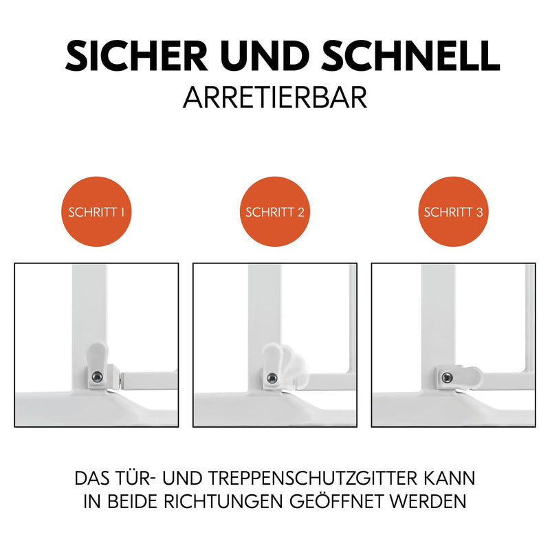 Hauck Treppenschutzgitter Türschutzgitter Clear Step 2 inkl. 21 cm Verlängerung für Breiten 96-101 c