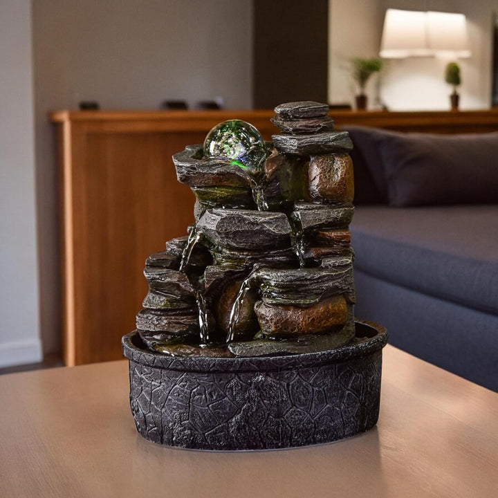 Innenbrunnen Naturkaskade Effekt Steingestein farbenfrohe Licht, Geschenkidee, Feng Shui Glücksobjek
