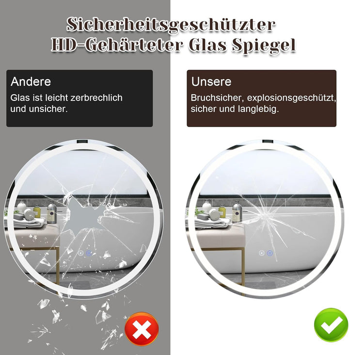 Spiegel Badezimmer Badezimmerspiegel mit Beleuchtung - LED Badspiegel Rund 80cm Wandspiegel Bad mit