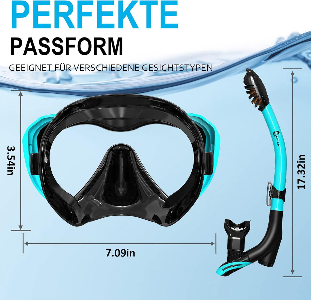 Dorlle Schnorchelset, Neu Verbesserte Panorama Schnorchelmaske, wasserdichte Tauchmaske Anti-Fog Ant
