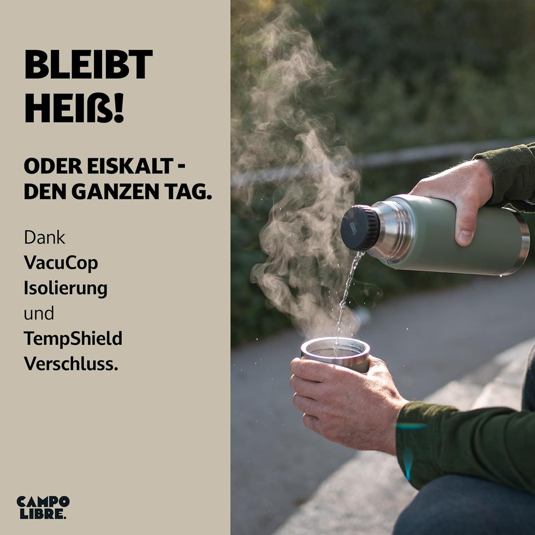 Campo Libre. Jaco® Thermoskanne 1L, 750ml, 500ml I Thermos mit Becher I Unsere Thermosflasche mind.