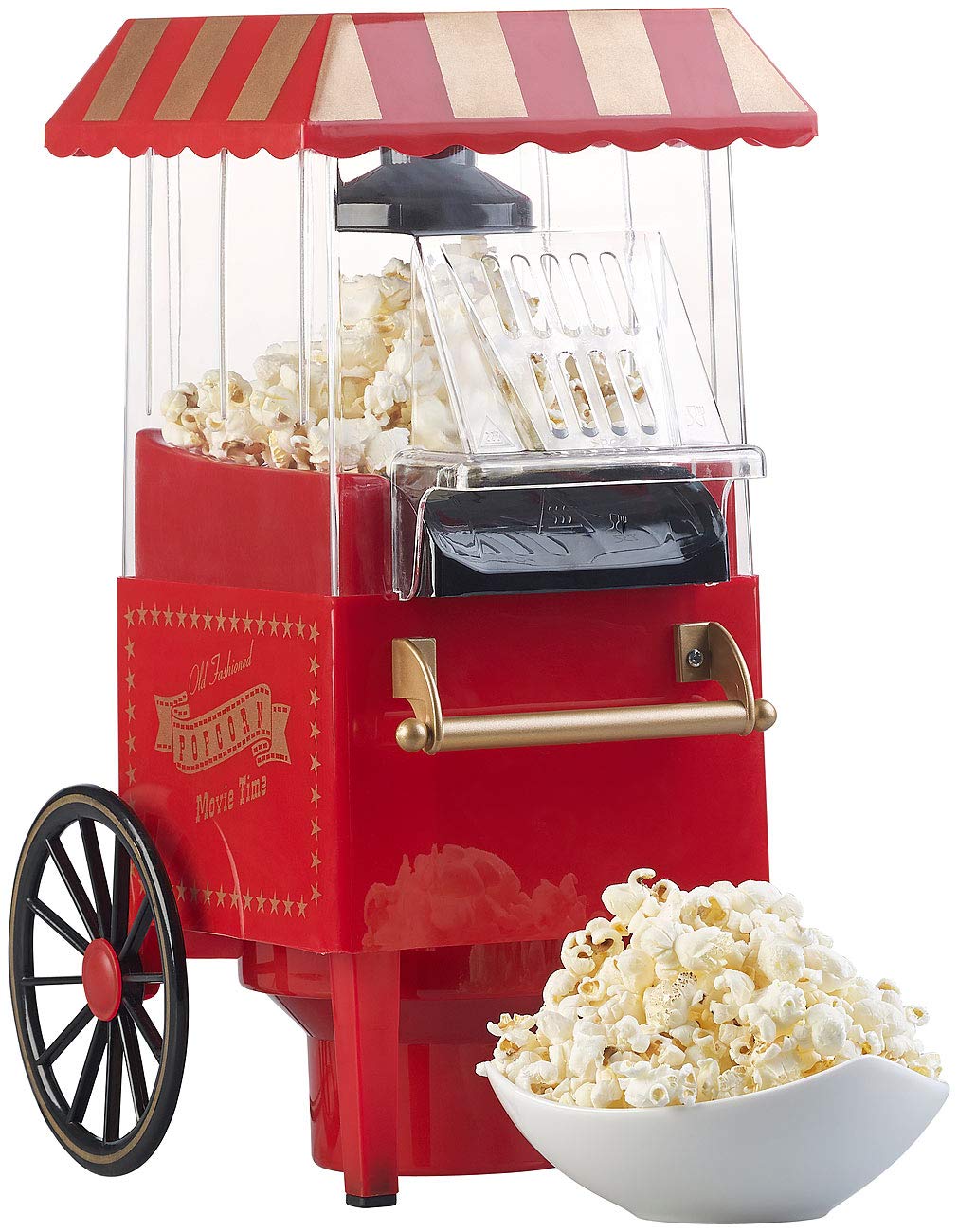 Rosenstein & Söhne Popkornmaker: Retro-Heissluft-Popcorn-Maschine, Miniatur-Rollwagen-Optik, 1.200 W