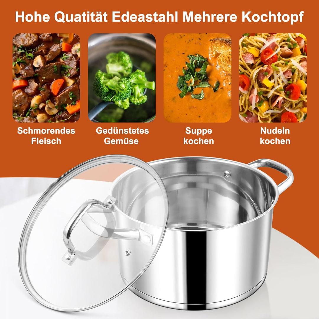 Homikit Kochtopf Gross 7,6L, Edeastahl Topf Nudeltopf Induktion mit 3-Lagen Böden für alle Herdearte