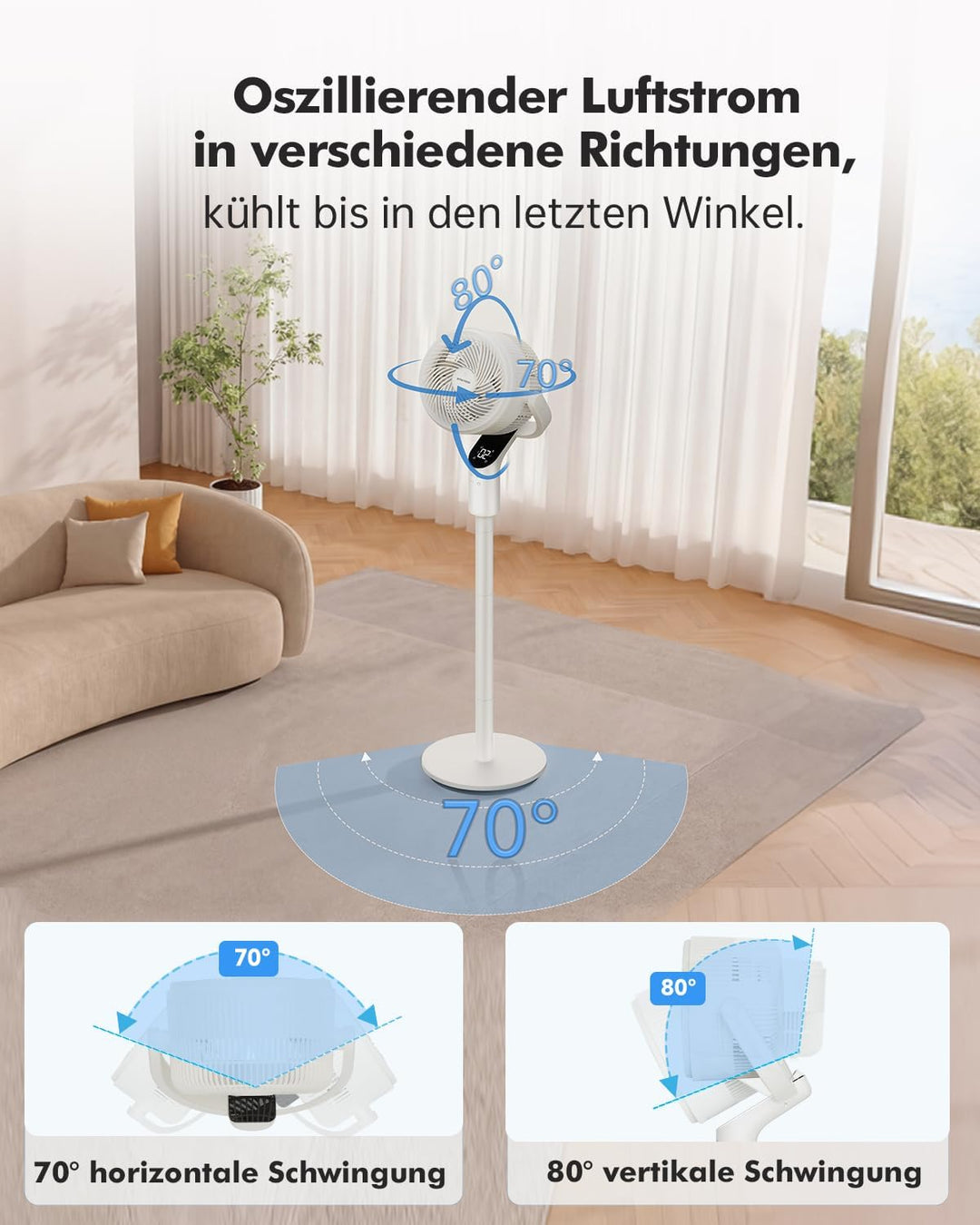WOWDSGN Standventilator mit Fernbedienung, 22 dB leiser Ventilator für Schlafzimmer & Wohnzimmer, hö