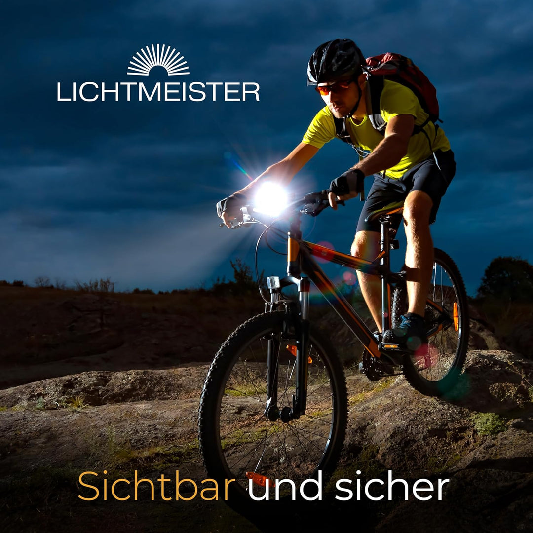 Fahrradlicht 100 Lux - 2000 mAh Akku - mit Reflektor und Bremslicht - StVZO zugelassen, USB-C auflad